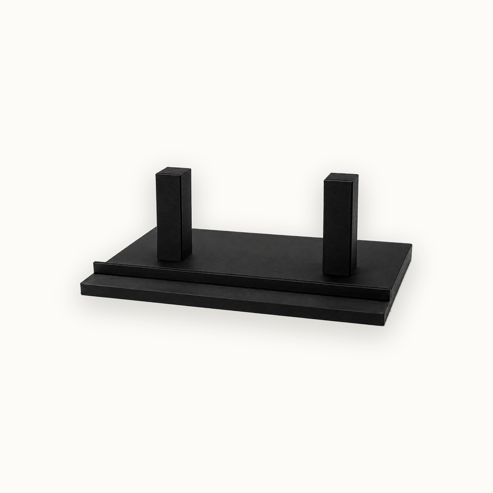 Display Stand — Large: a matched two-post stand sized for the 8×10 Gallery and 9×11 Grand Gallery plaques, printed in the plaque's color